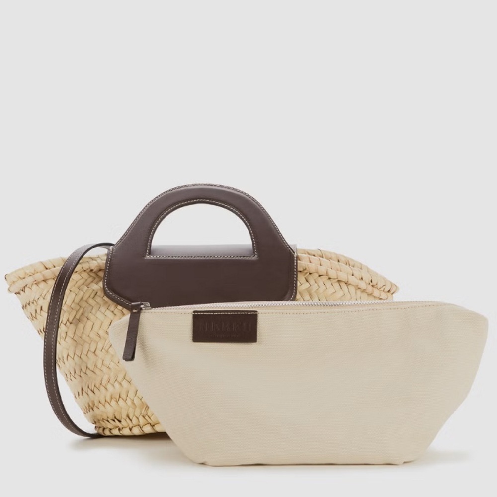 Hereu Alqueria Small Straw Crossbody Tote Natural with Brown Leather - Picture 6 of 17